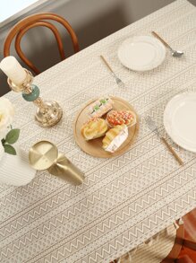 1 Họa Tiết Chevron Tua Rua Viền Khăn Trải Bàn Boho Tua Rua Trang Trí Bàn Hình Chữ Nhật Vải Cho Bàn Ăn - Màu be - Xem 3