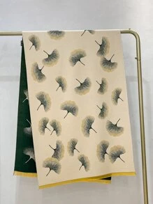 Boho 1入組女士仿純麂絨銀杏葉提花圍巾，厚實柔軟保暖透氣，適用於秋冬日常穿著 - 彩色 - 查看 2