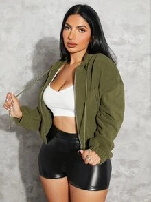 SHEIN SXY 落肩袖拉鏈連帽衫 - 軍綠色 - 查看 6