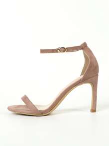 Minimalist Stiletto Heeled Ankle Strap Faux Suede Sandals - Pink - View 3