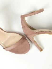 Minimalist Stiletto Heeled Ankle Strap Faux Suede Sandals - Pink - View 4