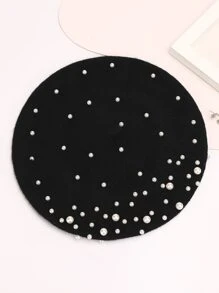 1 件温暖珍珠贝雷帽，经典八角南瓜帽 - 黑色 - 查看 4