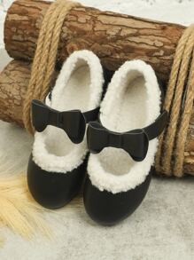 Girls Bow Decor Fluffy Flats - Black - View 3