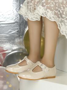 Girls Buckle Decor Mary Jane Flats - Apricot - View 4