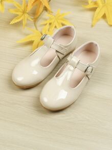 Girls Buckle Decor Mary Jane Flats - Apricot - View 6