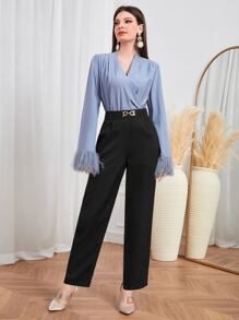 Modelyn 鏈條細節直筒褲 - 黑色 - 查看 4