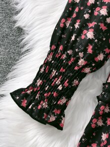 SHEIN Tween Girl Ditsy Floral Flounce Sleeve Frill Trim Dress