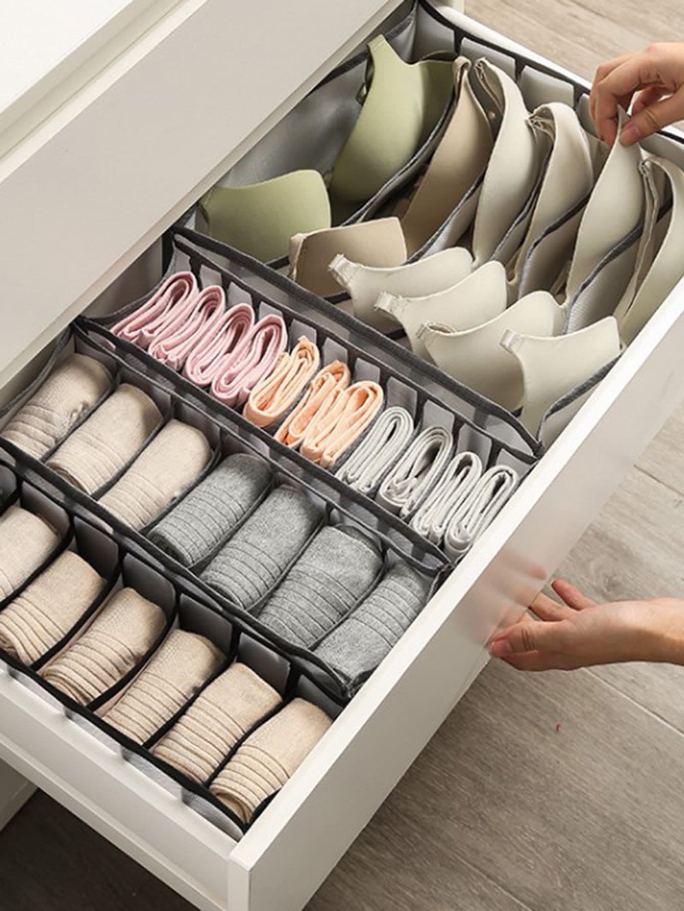 3pcs Random Underwear Compartment Organizer Socks Underwear Storage Box Drawer Storage Organizer Bag - Grey - View 1