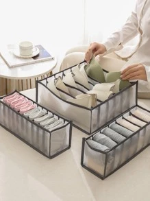 3pcs Random Underwear Compartment Organizer Socks Underwear Storage Box Drawer Storage Organizer Bag - Grey - View 4