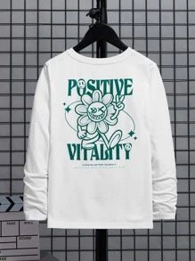 SHEIN Boys Slogan & Cartoon Graphic Tee - White - View 1