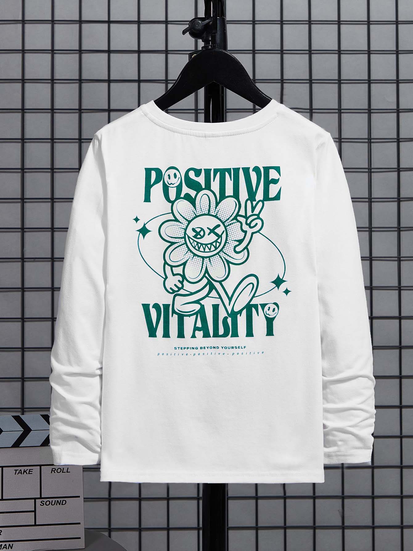 SHEIN Boys Slogan & Cartoon Graphic Tee - White - View 1