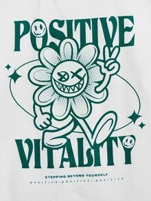 SHEIN Boys Slogan & Cartoon Graphic Tee - White - View 5