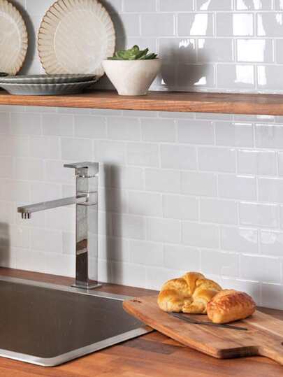 Kitchen Backsplash 3D Glossy White Subway Peel And Stick Wall Tile Sticker Wallpaper,Stickers,Wall Decal, Vinyl Decal For Home Decorations,Spring Decoration Items Refresh Your Home,Rama Decoration Stickers Gifts Birthday Graduation