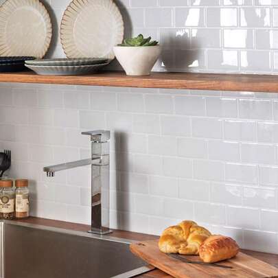 Adesivo de parede 3D brilhante para parede de cozinha, estilo metrô, branco, removível e adesivo de parede, adesivos, decalque de parede, decalque de vinil para decoração de casa, itens de decoração de primavera para renovar sua casa, adesivos de decoração Rama, presentes de aniversário e formatura