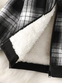 Bebé Cazadora tipo bomber de cuadros con forro teddy con cremallera - Blanco y Negro - Ver 3
