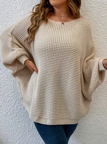 Flirla Plus Batwing Sleeve Sweater Knit Pullover Fall Winter Sweater - Apricot - View 1