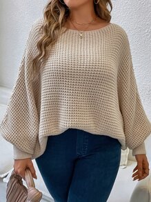 Flirla Plus Batwing Sleeve Sweater Knit Pullover Fall Winter Sweater - Apricot - View 4