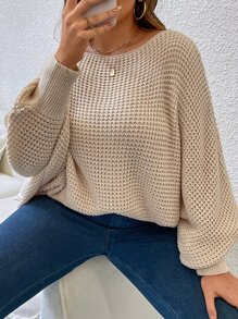 Flirla Plus Batwing Sleeve Sweater Knit Pullover Fall Winter Sweater - Apricot - View 6
