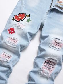 Hombres Jeans desgarro con bordado de corazón - Lavado ligero - Ver 3