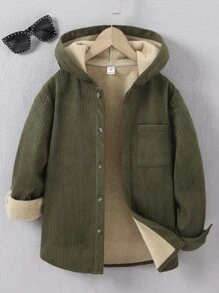 男孩補丁貼口袋毛絨內襯連帽襯衫