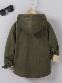 男孩補丁貼口袋毛絨內襯連帽襯衫