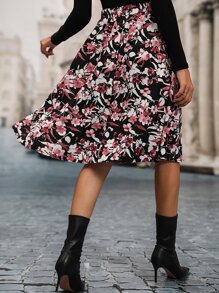 SHEIN VCAY Allover Floral Print Tie Front Skirt - Multicolor - View 2