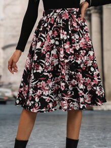 SHEIN VCAY Allover Floral Print Tie Front Skirt - Multicolor - View 5
