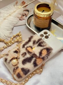 Phone Case With Leopard Fluffy Card Bag & Lanyard - Multicolor - View 7