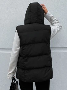 RueChic Zip Up Hooded Puffer Vest Coat - Black - View 2