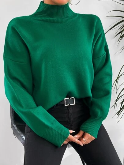 EURMUSE High Neck Drop Shoulder Jumper