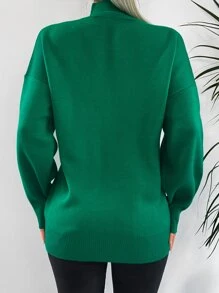 EURMUSE High Neck Drop Shoulder Sweater - Green - View 2