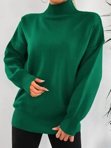EURMUSE High Neck Drop Shoulder Sweater - Green - View 6