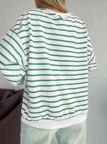 RueChic Striped Print Drop Shoulder Sweatshirt - White - View 2