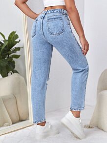 Quần Jeans Mẹ Họa Tiết Chữ & Hoạt Hình - Rửa nhẹ - Xem 2