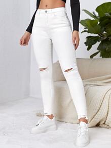Flexra Ripped Raw Cut Skinny Jeans - White - View 2