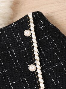 Tween Girl Button Front Asymmetrical Hem Skirt - Black - View 4