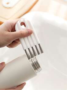 1 pieza cepillo de limpieza teclado de plástico multifunción blanco, cepillo de limpieza cubierta de vidrio de taza sólida, limpiador de biberones de biberón, limpieza utensilios de cocina - Blanco - Ver 5