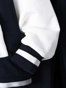 SHEIN Boys Letter Graphic Striped Trim Varsity Jacket & Joggers - Navy Blue - View 3