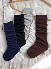 5pairs Toddler Kids Solid Over The Calf Socks - Nhiều màu - Xem 1