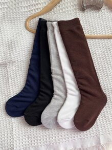 5pairs Toddler Kids Solid Over The Calf Socks - Nhiều màu - Xem 2