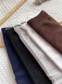 5pairs Toddler Kids Solid Over The Calf Socks - Nhiều màu - Xem 6