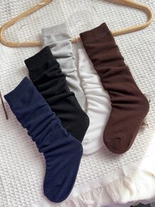 5pairs Toddler Kids Solid Over The Calf Socks - Nhiều màu - Xem 7