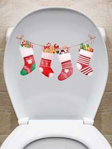1pc Christmas Stocking Pattern Toilet Lid Decal - Multicolor - View 2