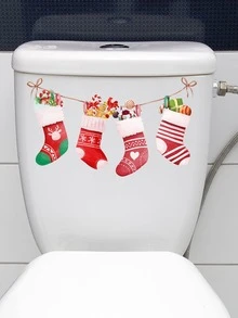 1pc Christmas Stocking Pattern Toilet Lid Decal - Multicolor - View 4