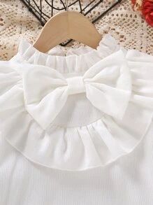 SHEIN Young Girl Ruffle Trim Bow Front Flounce Sleeve Blouse - White - View 4
