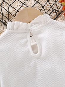 SHEIN Young Girl Ruffle Trim Bow Front Flounce Sleeve Blouse - White - View 5