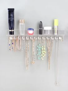 1入組亞克力多功能珠寶收納架,清晰水晶設計掛鉤雙層組織者,可收納化妝品和項鍊,情人節禮物 - 無色 - 查看 1