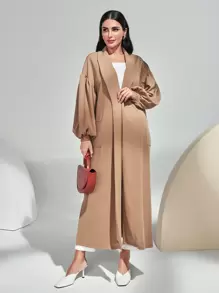 Mulvari Lantern Sleeve Open Front Coat - Khaki - View 1