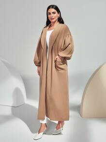 Mulvari Lantern Sleeve Open Front Coat - Khaki - View 3
