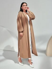 Mulvari Lantern Sleeve Open Front Coat - Khaki - View 4